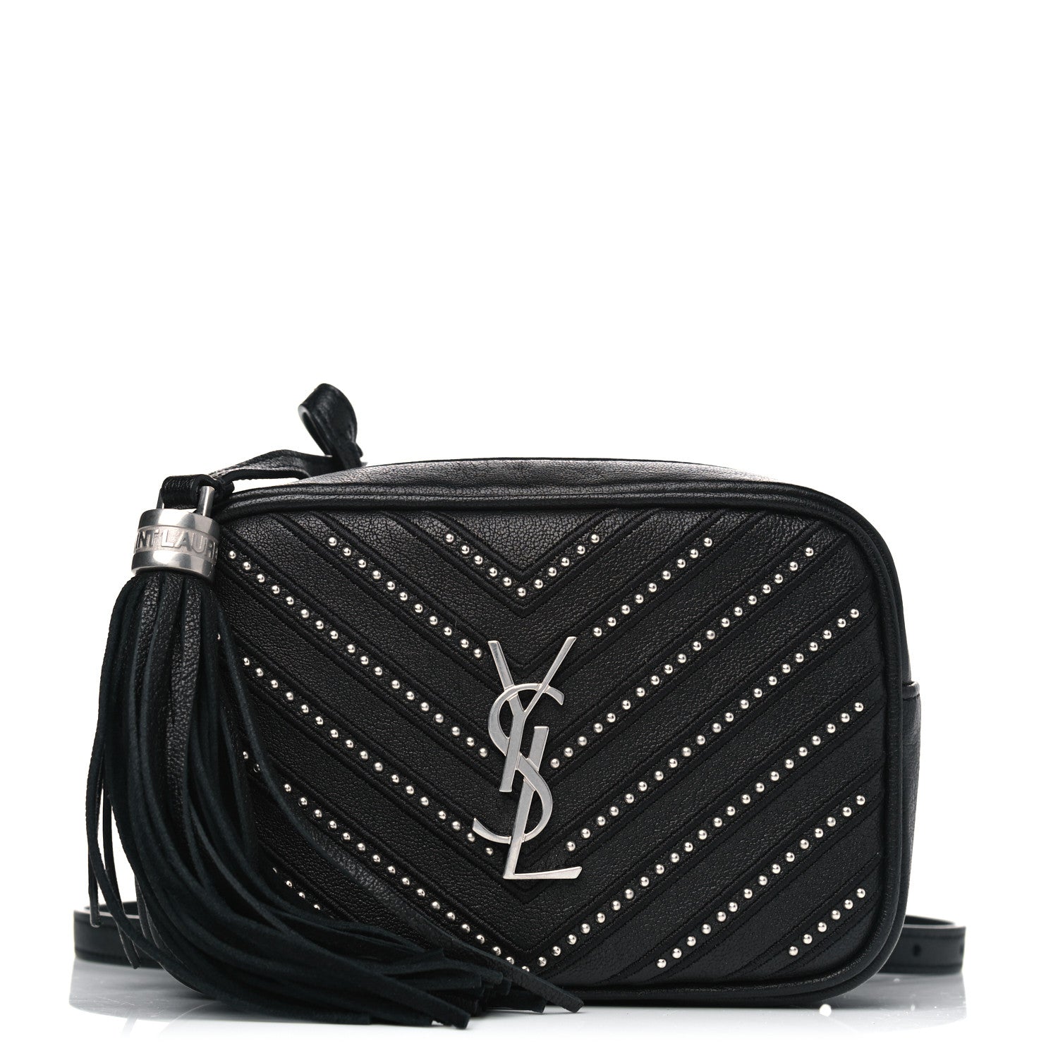 Saint Laurent Calfskin Matelasse Studded Monogram Lou Belt Bag Black 1 of 9
