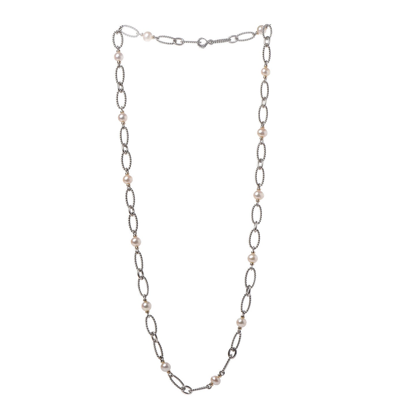 Sterling Silver 18K Gold Pearl Figaro Chain Necklace