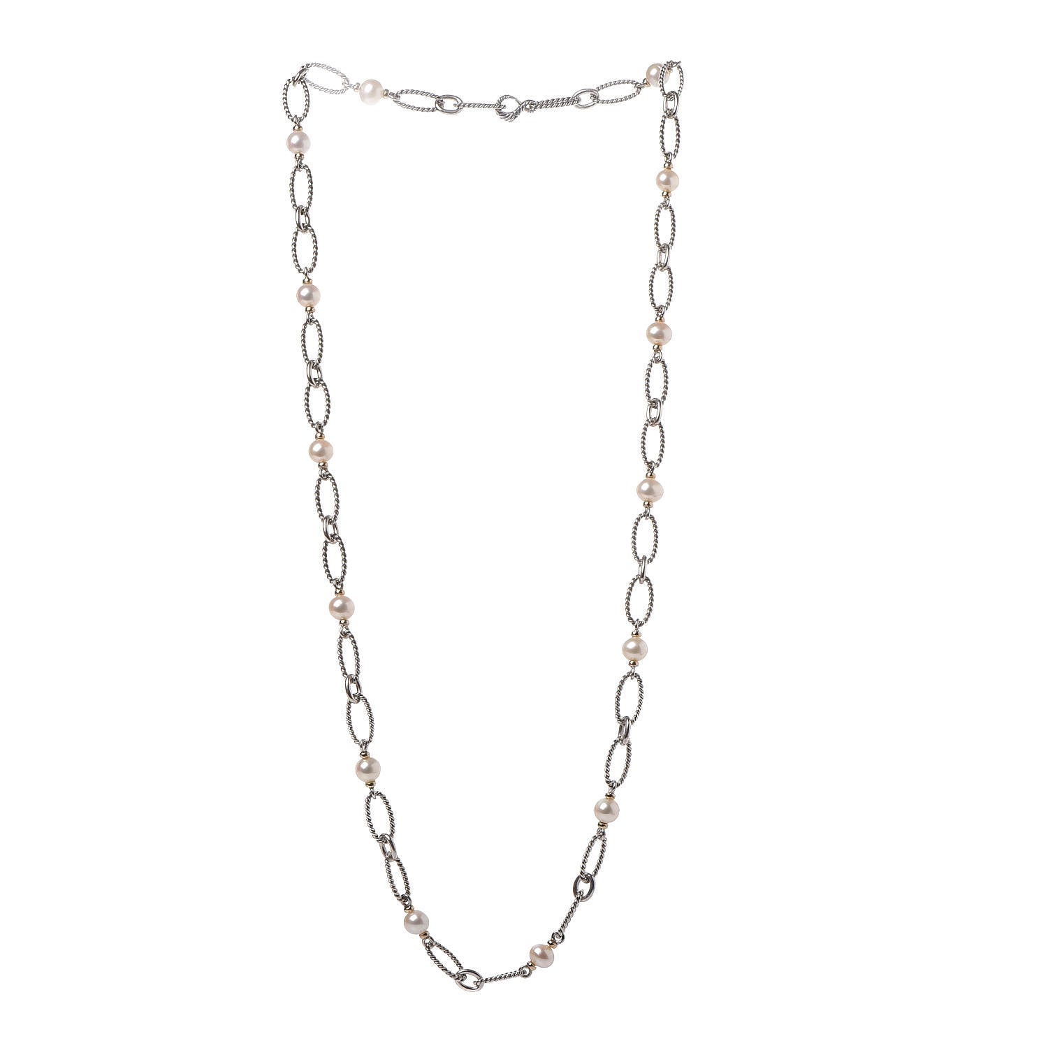 David Yurman Sterling Silver 18K Gold Pearl Figaro Chain Necklace 3 of 5