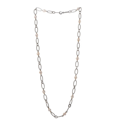 David Yurman Sterling Silver 18K Gold Pearl Figaro Chain Necklace 3 of 5