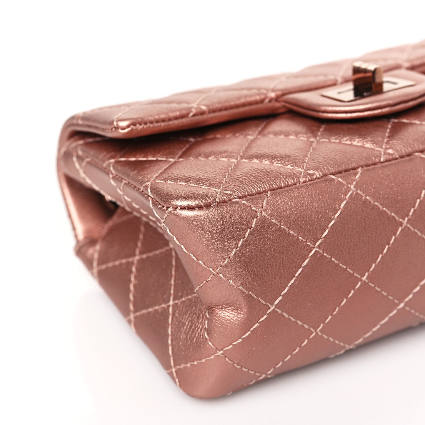 Metallic Grained Calfskin Quilted 2.55 Reissue Mini Flap Copper Pink