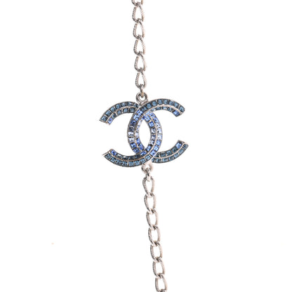 Chanel Crystal Baguette CC Double Strand Necklace Silver Blue 4 of 6
