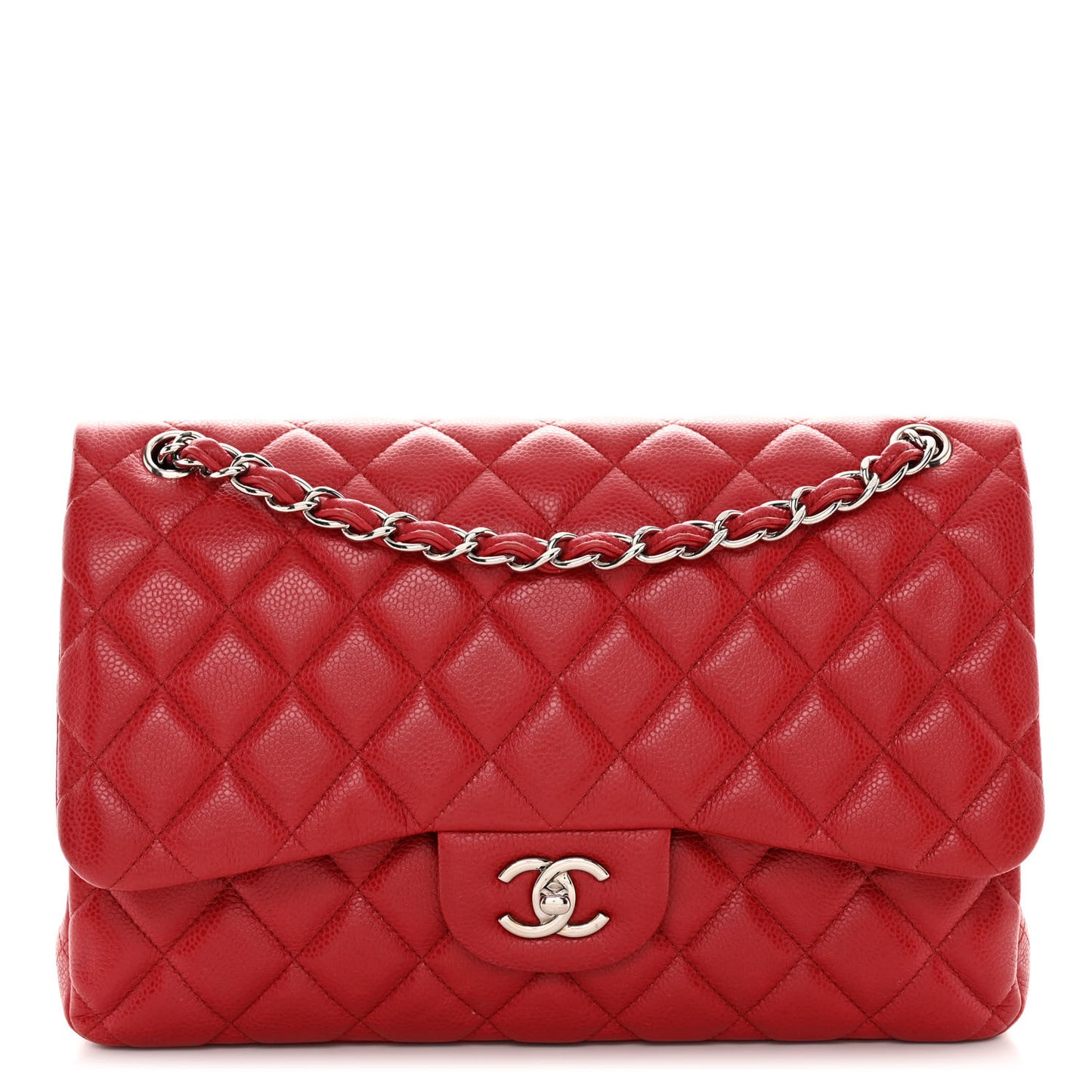 Caviar Quilted Jumbo Double Flap Red