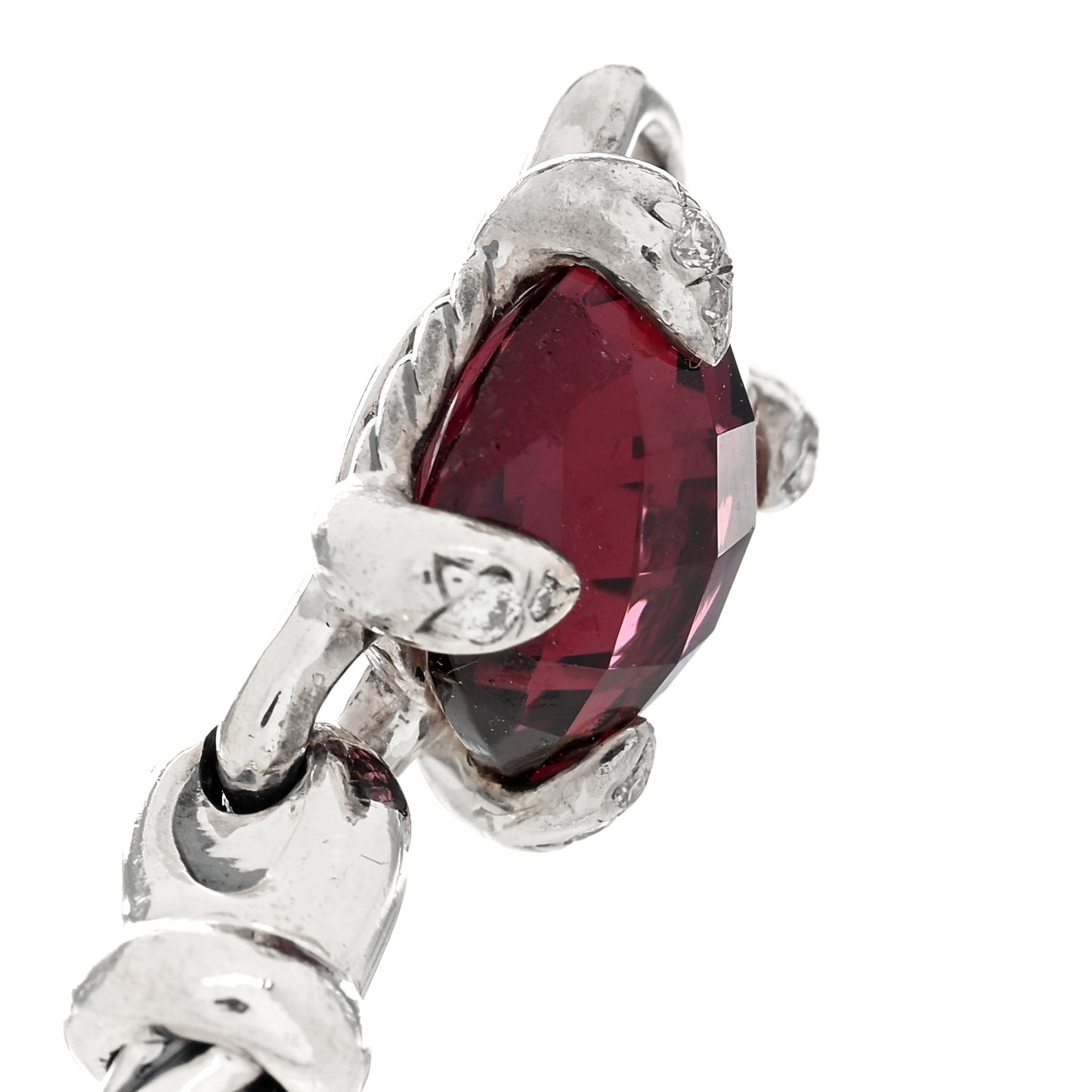 Sterling Silver Rhodolite Garnet Diamond 8mm Chatelaine Bracelet