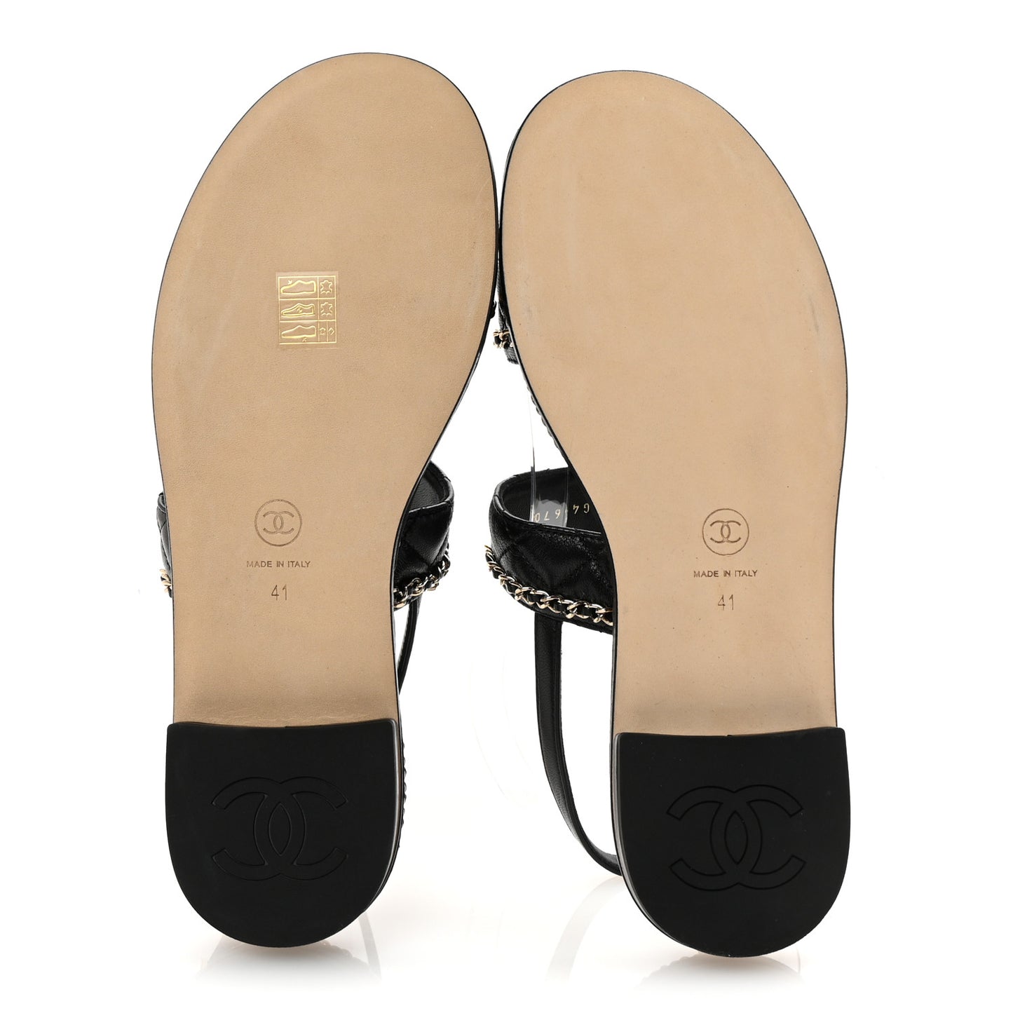 Shiny Lambskin Quilted Chain CC Sandals 41 Black