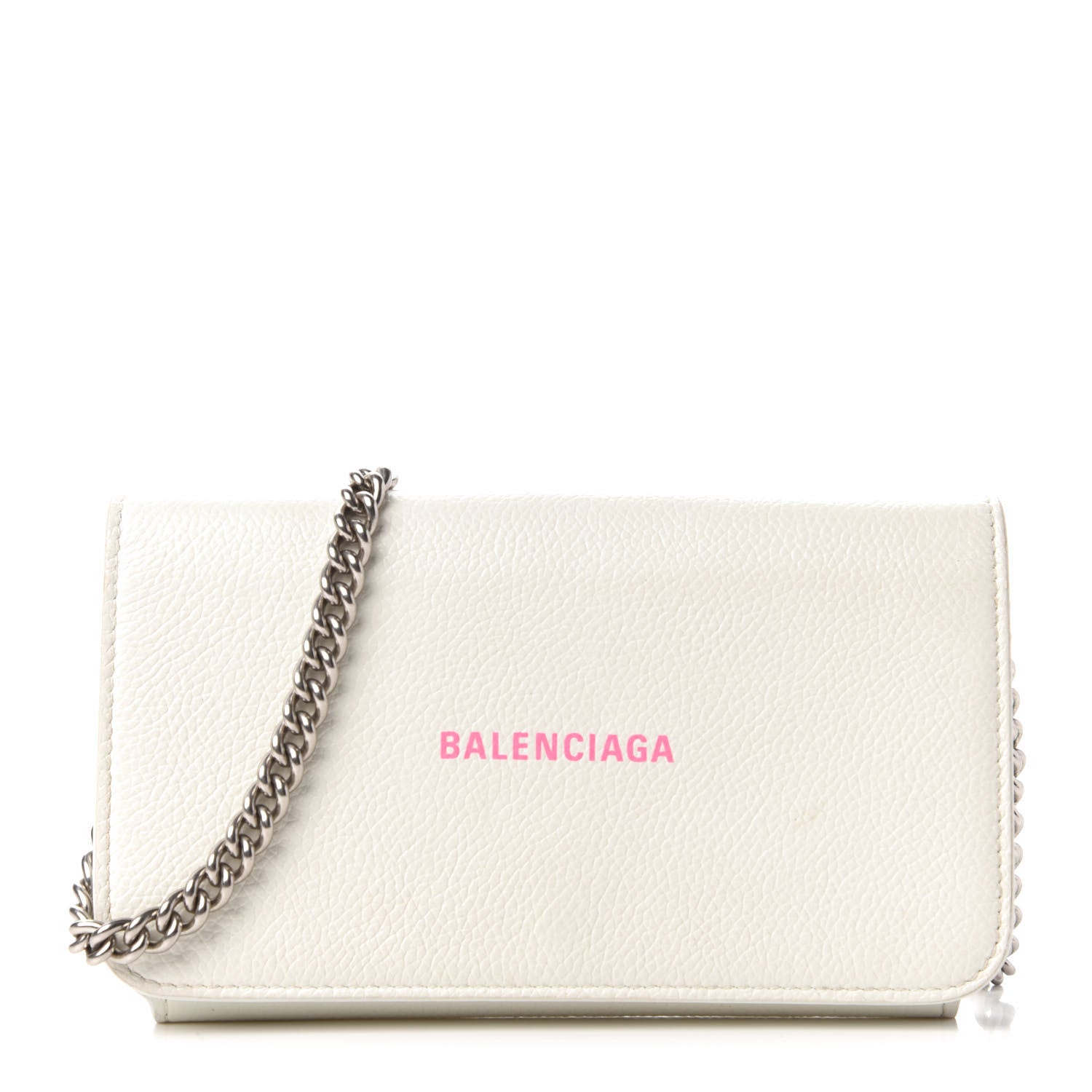 Balenciaga Grained Calfskin Logo Cash Phone Holder Wallet On Chain White Fluo Pink 1 of 10