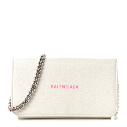 Balenciaga Grained Calfskin Logo Cash Phone Holder Wallet On Chain White Fluo Pink 1 of 10