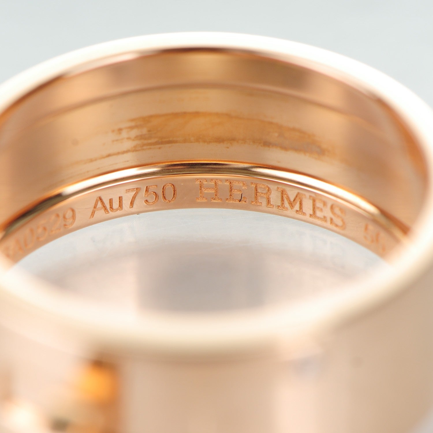 Hermes 18K Rose Gold Diamond GM Kelly Ring 56 7.5 5 of 8