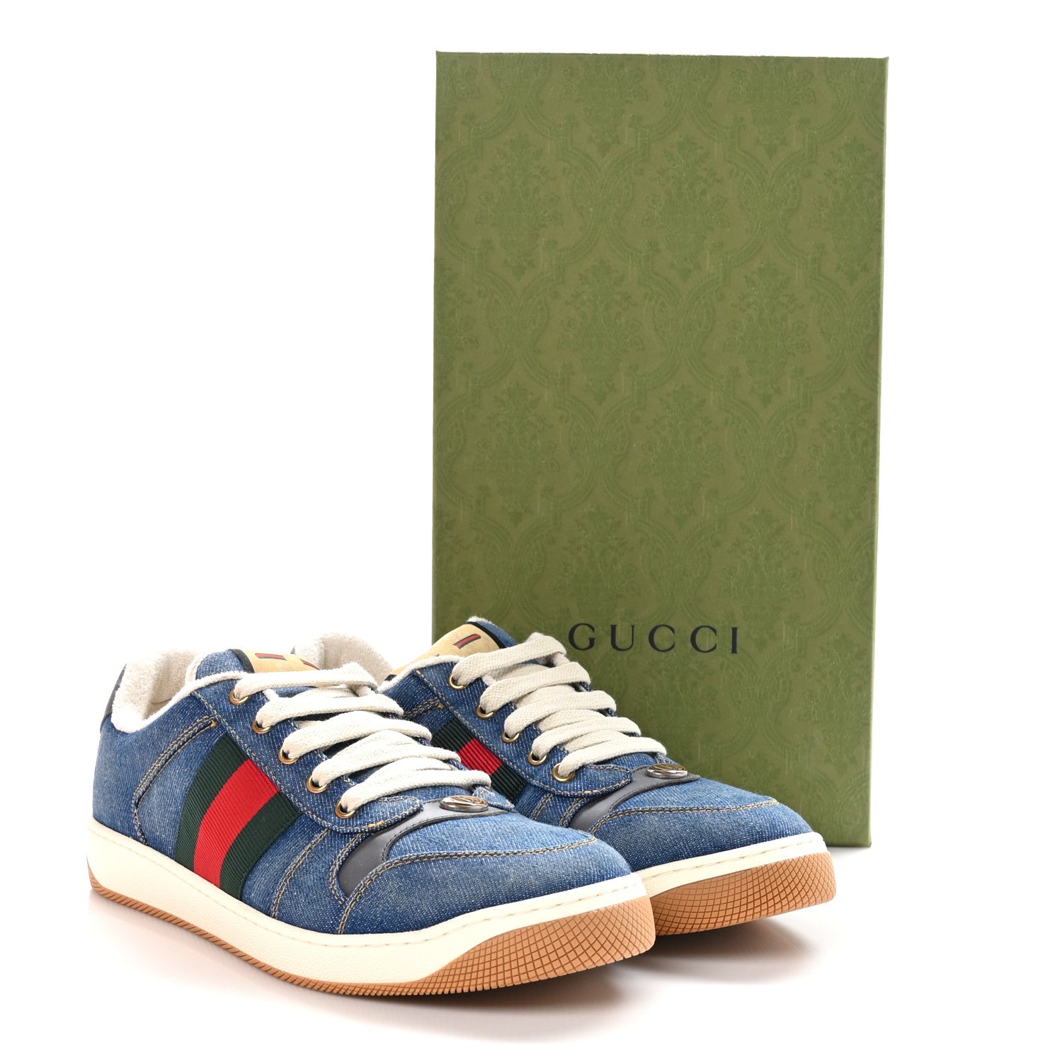 Gucci Denim GG Monogram Calfskin Web Mens Screener Sneakers 8 Blue 10 of 10