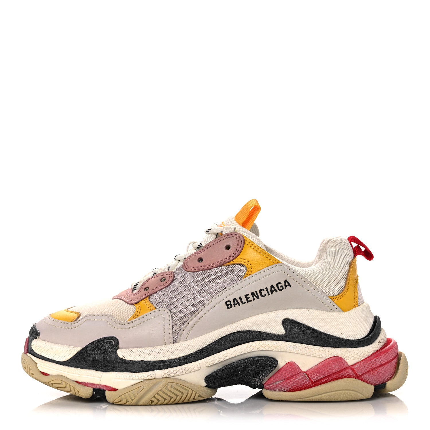 Balenciaga Mesh Nubuck Womens Triple S Sneakers 38 White Gris Jaune Rose 1 of 7