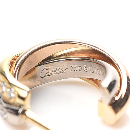 Cartier 18K Yellow Pink White Gold Diamond Trinity Hoop Earrings 4 of 5