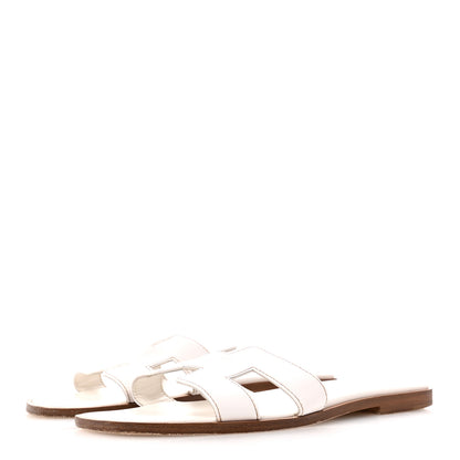 Hermes Box Calfskin Oran Sandals 37 White 4 of 12