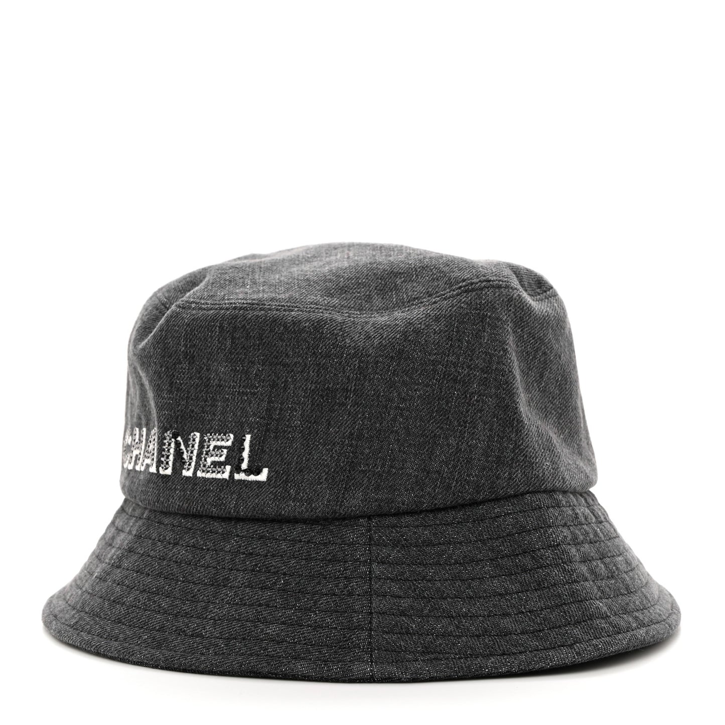 Denim Sequin Cloche Logo Bucket Hat M Black