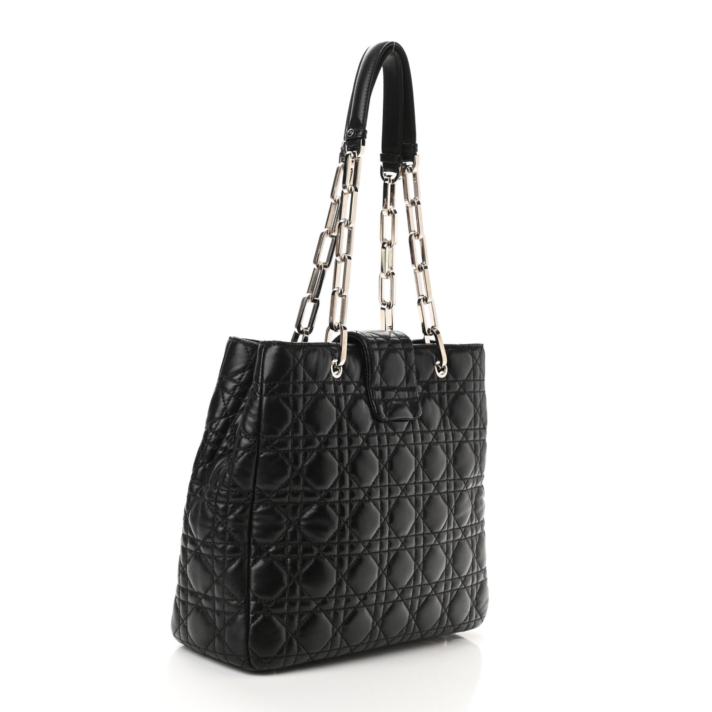 Lambskin Cannage Small Lock Tote Black