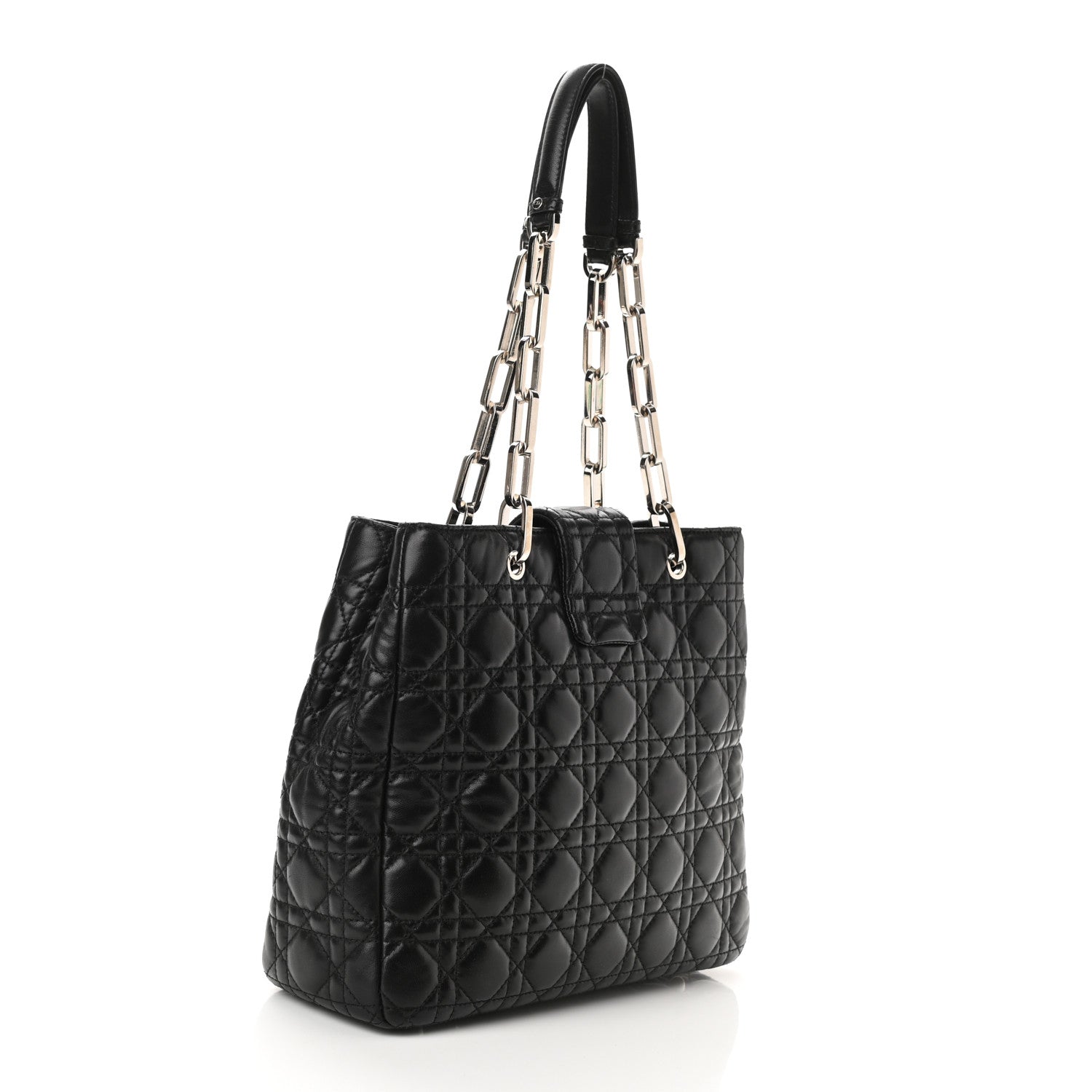 Christian Dior Lambskin Cannage Small Lock Tote Black 2 of 7