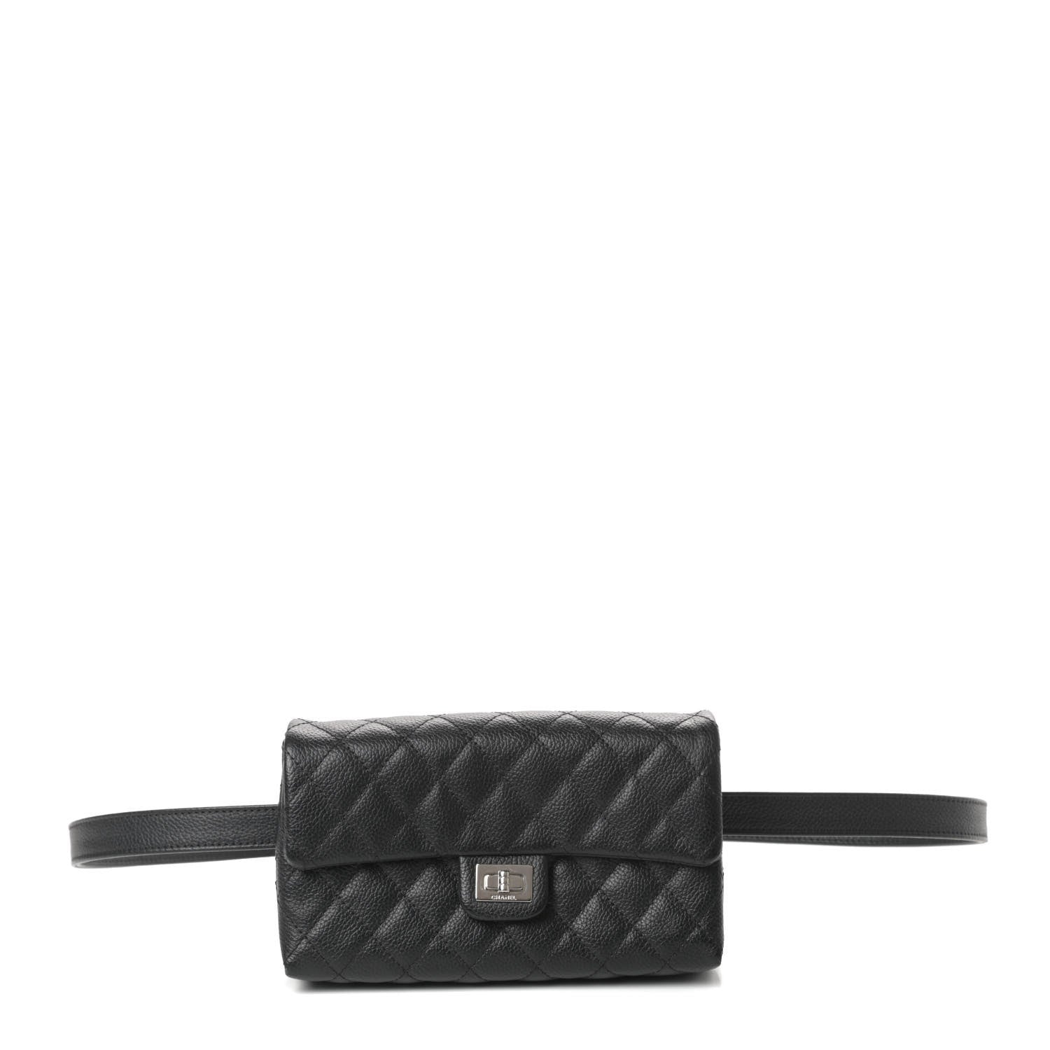 Chanel Grained Calfskin Quilted 2.55 Reissue Flap Belt Bag Clutch Black 1 of 9