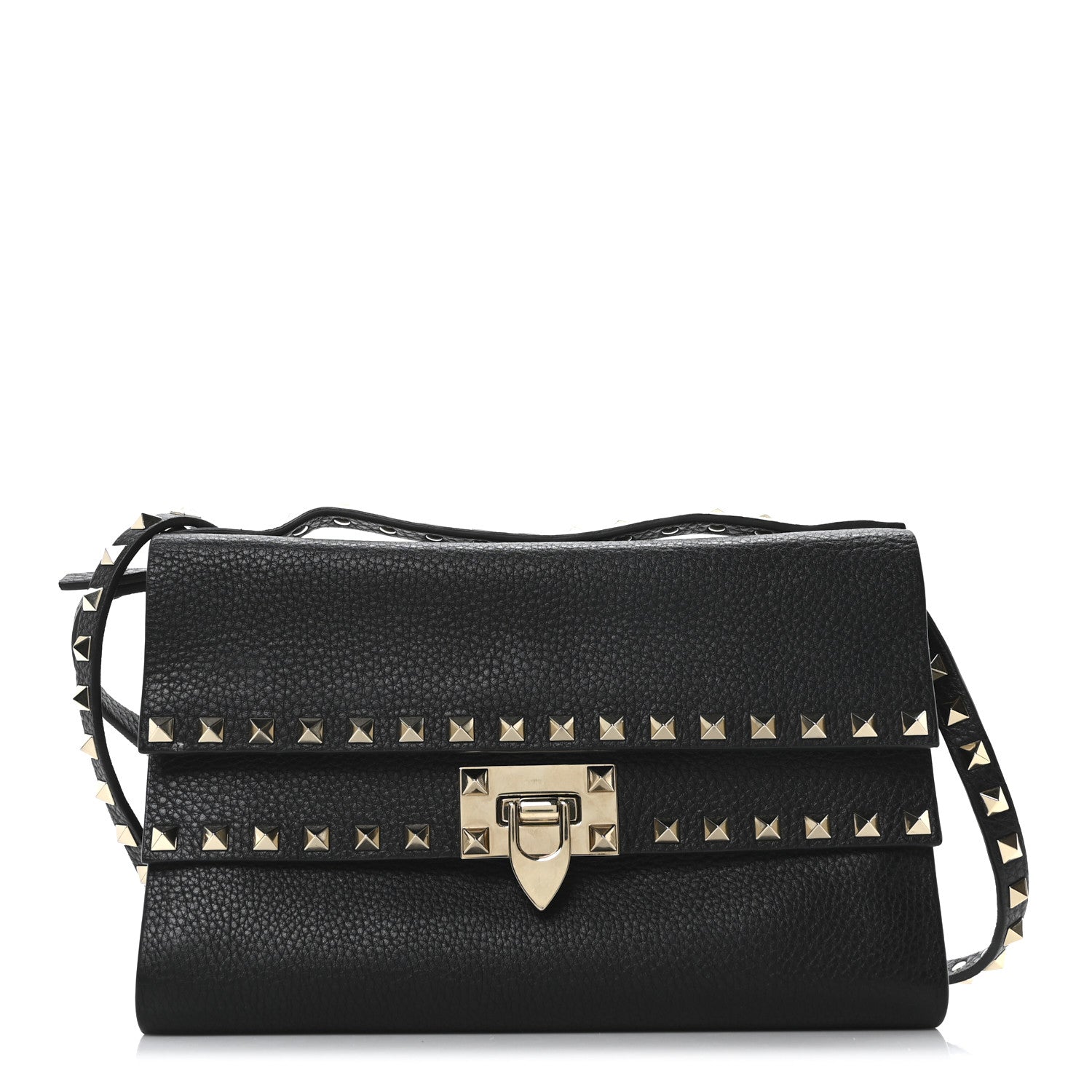 Valentino Garavani Grainy Calfskin Rockstud Double Flap Crossbody Bag Black 1 of 9
