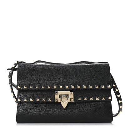 Valentino Garavani Grainy Calfskin Rockstud Double Flap Crossbody Bag Black 1 of 9