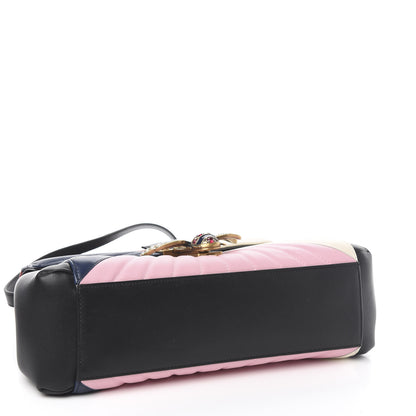 Gucci Calfskin Bamboo Trapuntata Queen Margaret Top Handle Bag Blue Agata Hibiscus Red Mystic White Sugar Pink 4 of 12