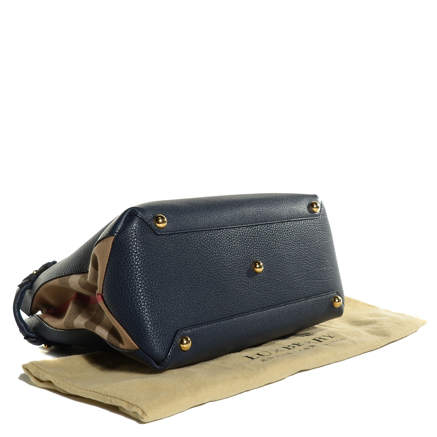Burberry Grainy Calfskin House Check Medium Banner Tote Ink Blue 3 of 11