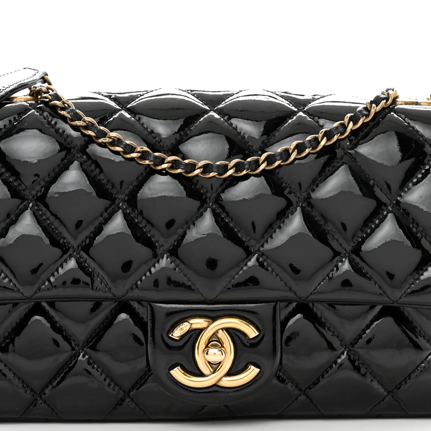Chanel Patent Goatskin Quilted Medium CC Eyelet Flap Black 5 of 13