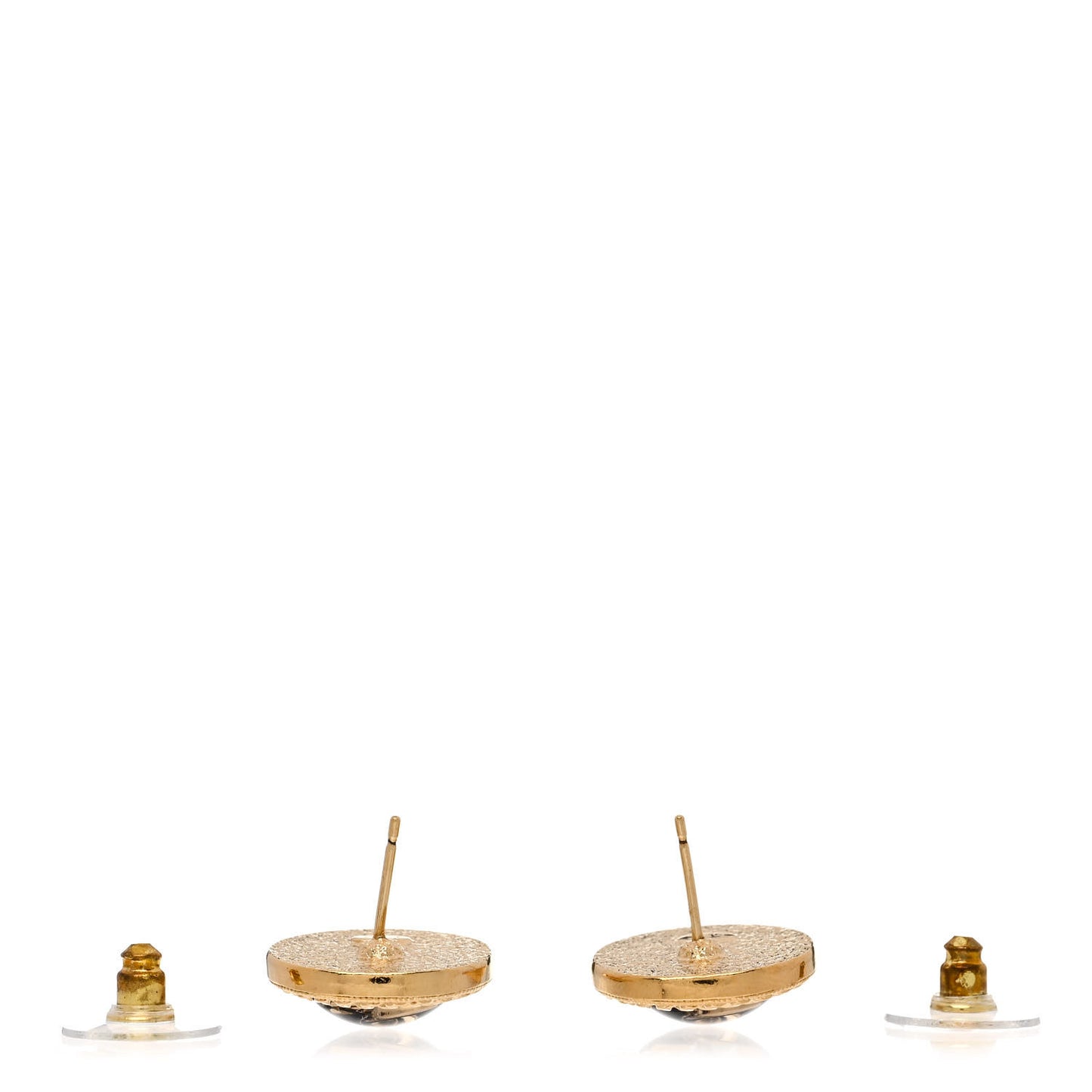 Metal Enamel CC Round Earrings Gold Black