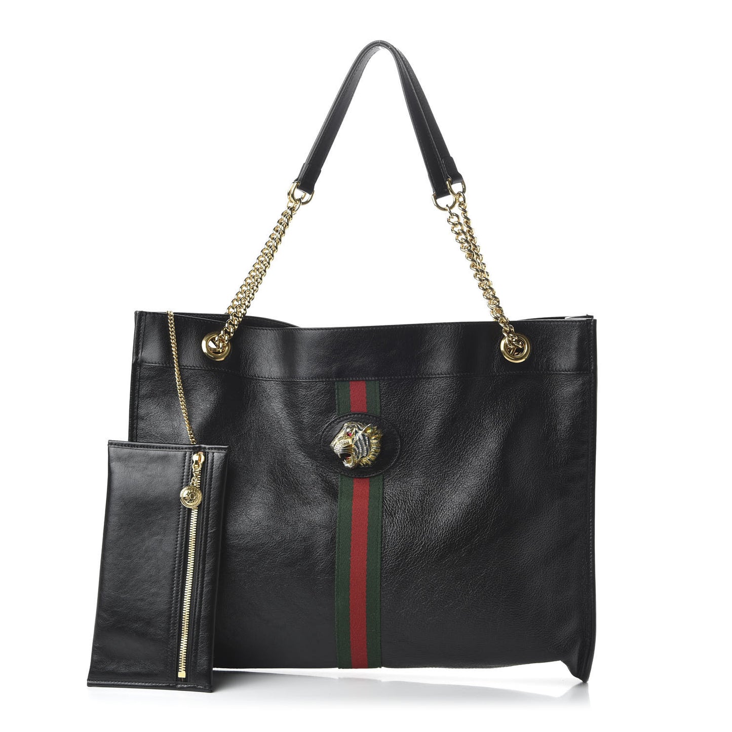 Calfskin Large Rajah Chain Tote Black