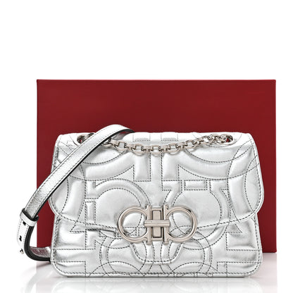 Salvatore Ferragamo Calfskin Quilted Gancini Flap Bag Silver 10 of 10