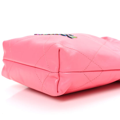 Chanel Shiny Calfskin Quilted Rainbow Metal Mini Chanel 22 Coral Pink 10 of 11