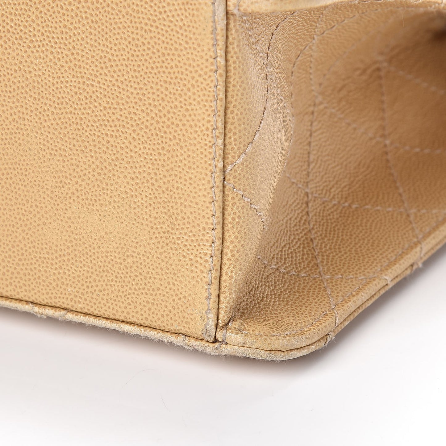 Caviar Stitched Jumbo Single Flap Beige