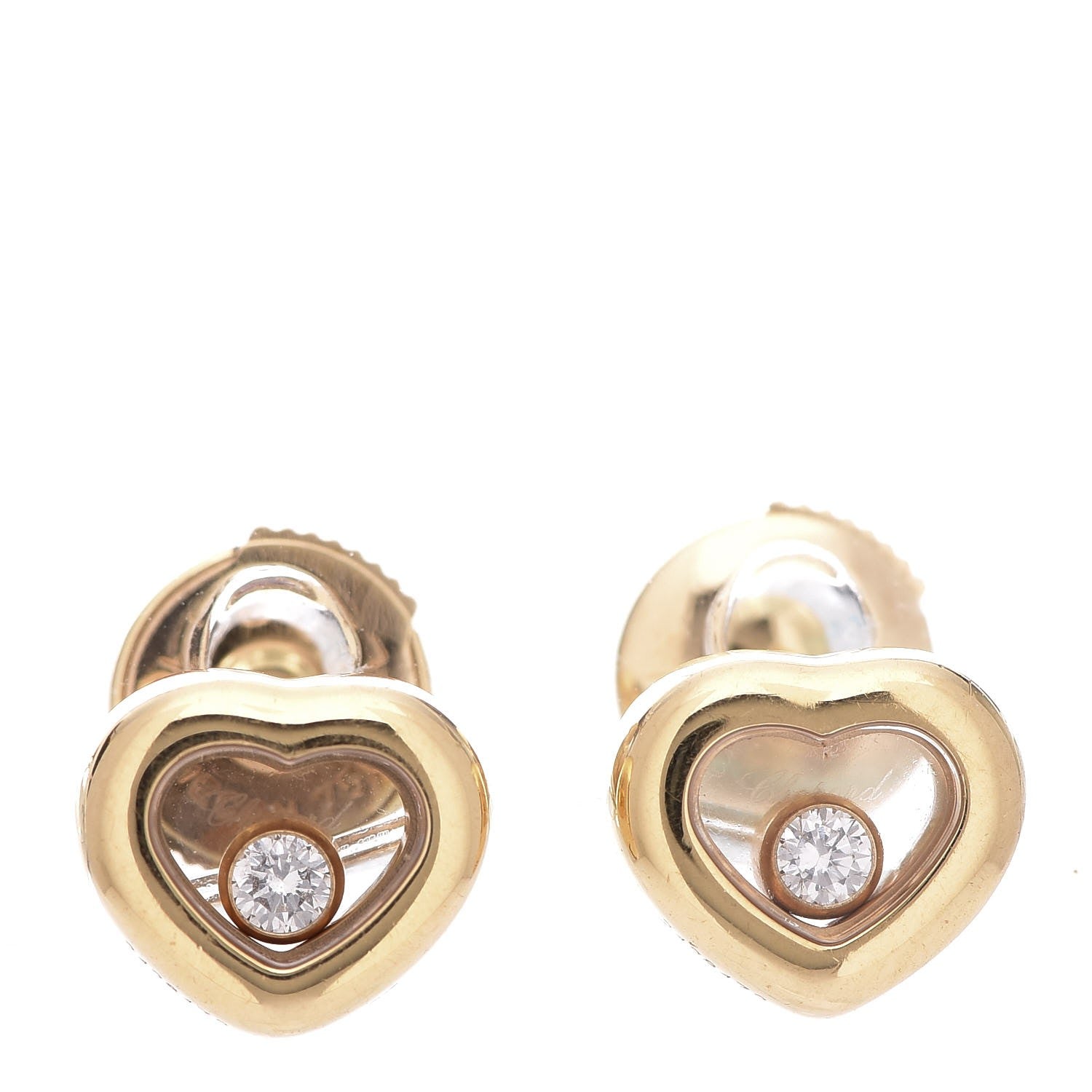 Chopard 18K Yellow Gold Happy Diamond Heart Earrings 1 of 6