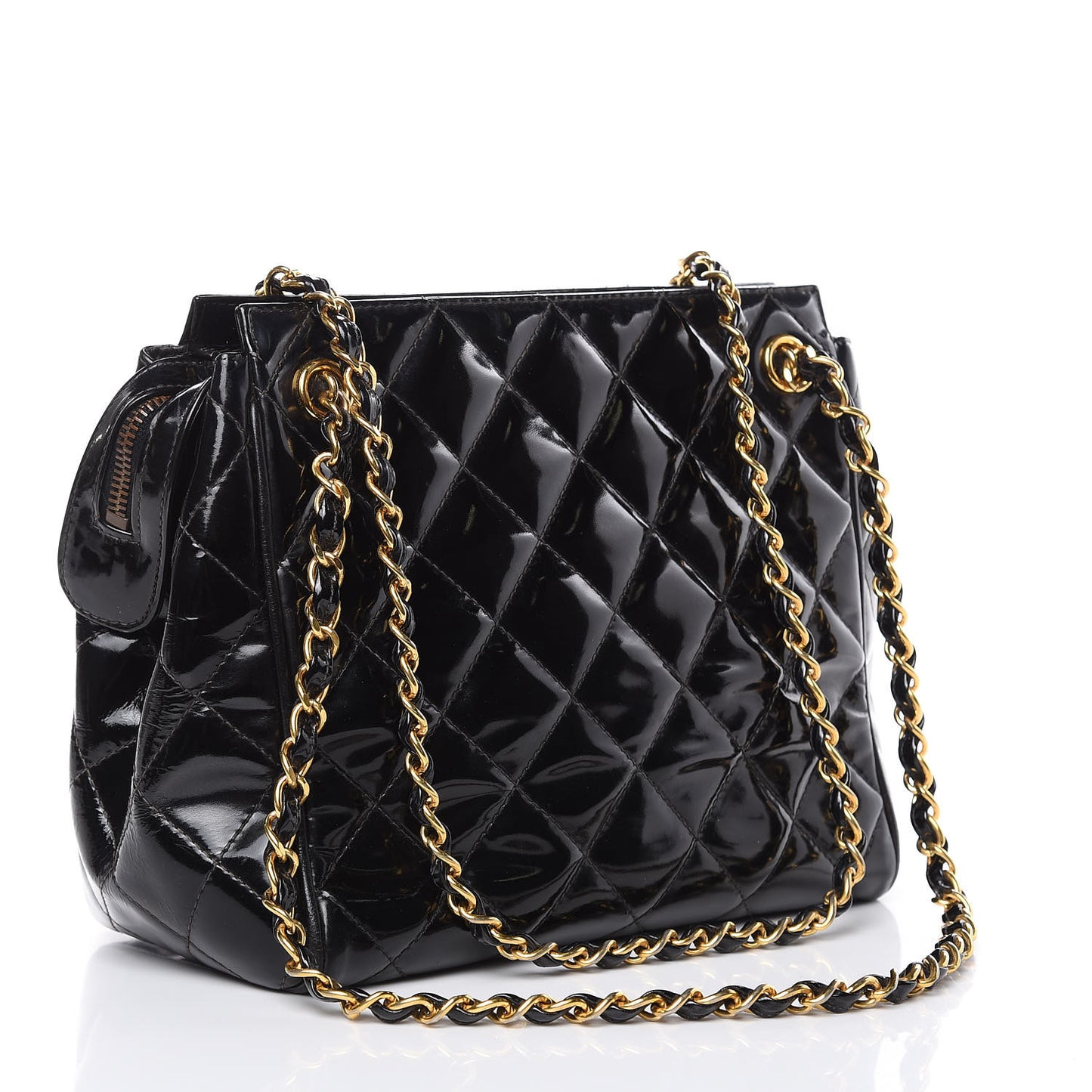 Patent Quilted CC Shoulder Bag Black