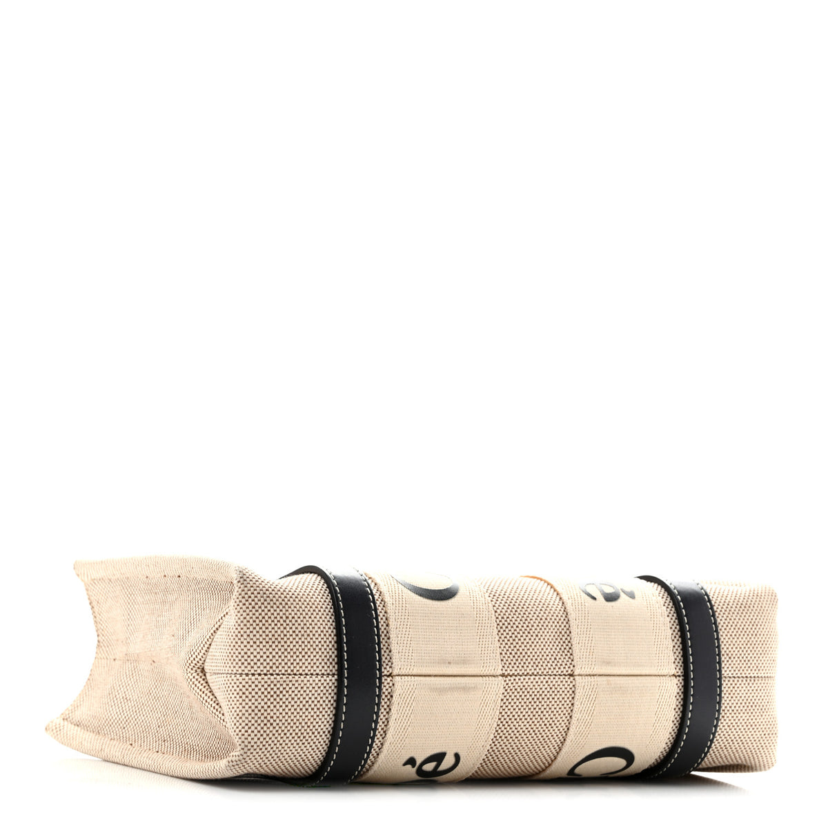 Linen Calfskin Small Woody Ribbon Tote White Black