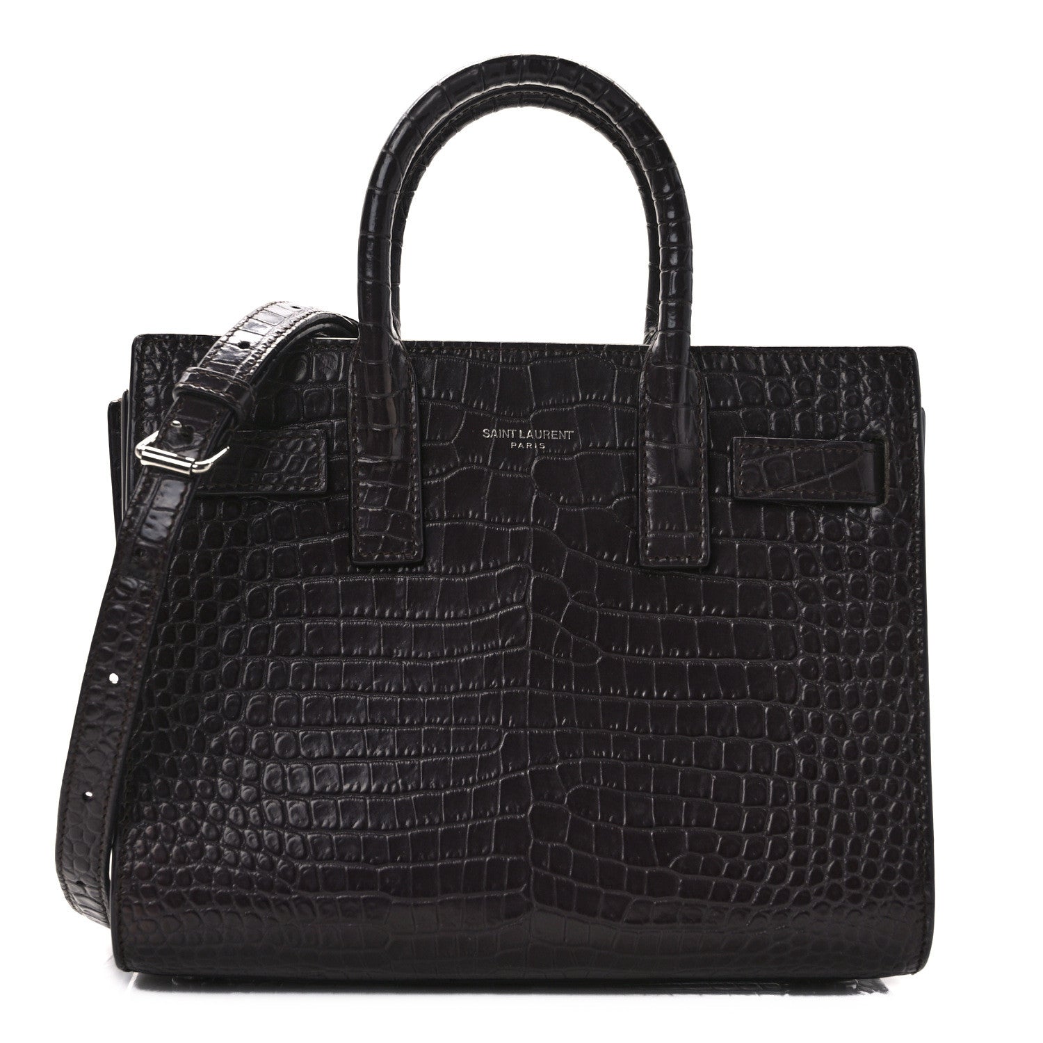 Saint Laurent Calfskin Crocodile Embossed Nano Sac De Jour Bordeaux 1 of 11