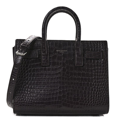 Saint Laurent Calfskin Crocodile Embossed Nano Sac De Jour Bordeaux 1 of 11