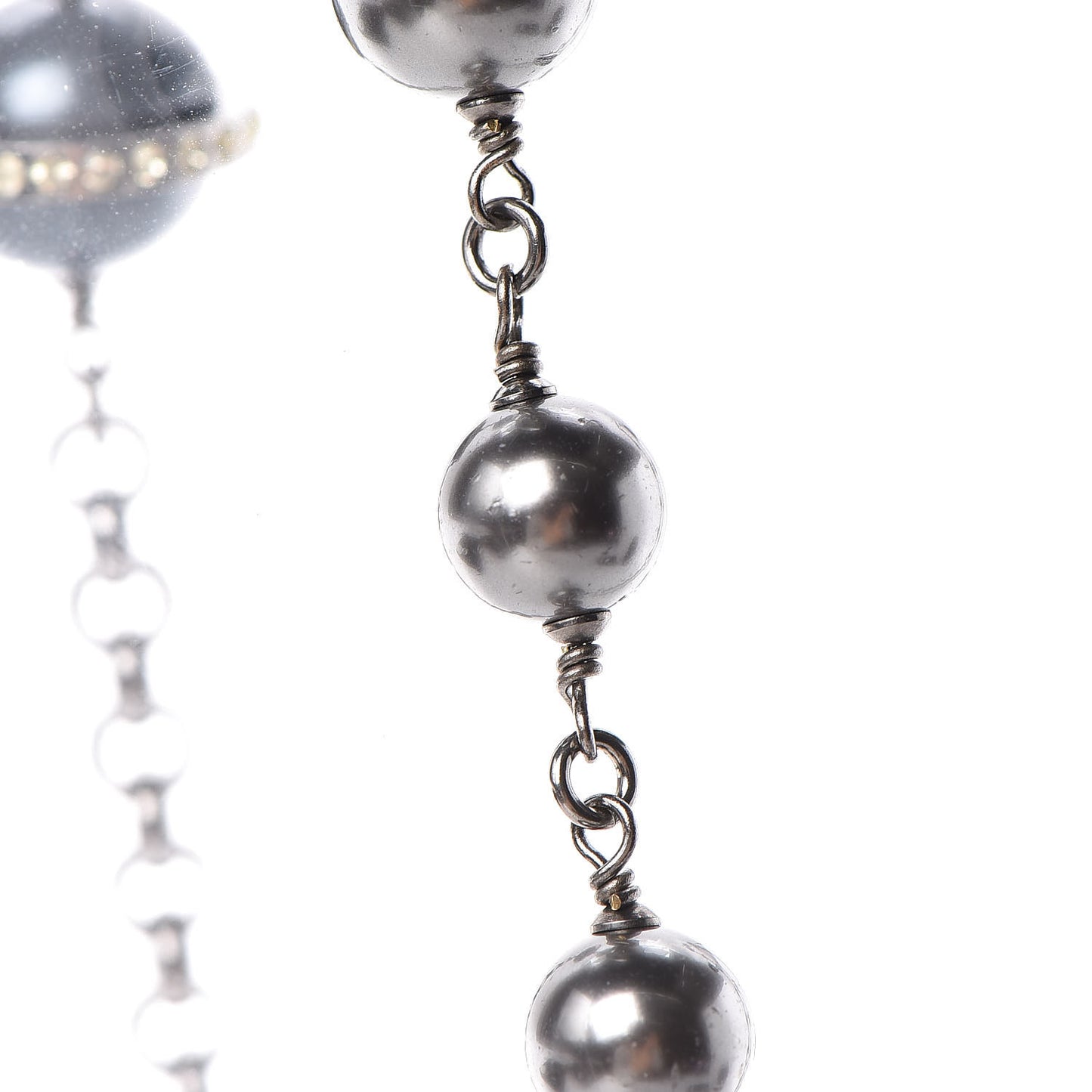 Crystal Pearl Beaded CC Long Necklace Grey