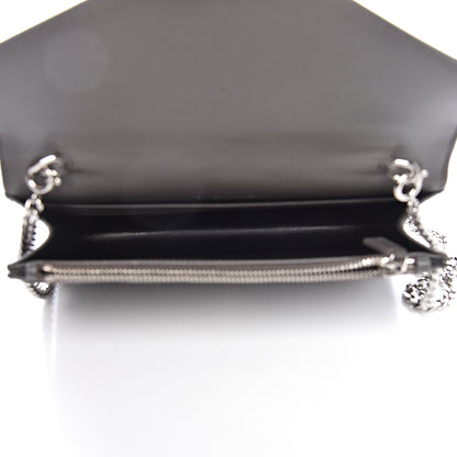 Saint Laurent Grain De Poudre Matelasse Chevron Monogram Envelope Chain Wallet Coal 5 of 10