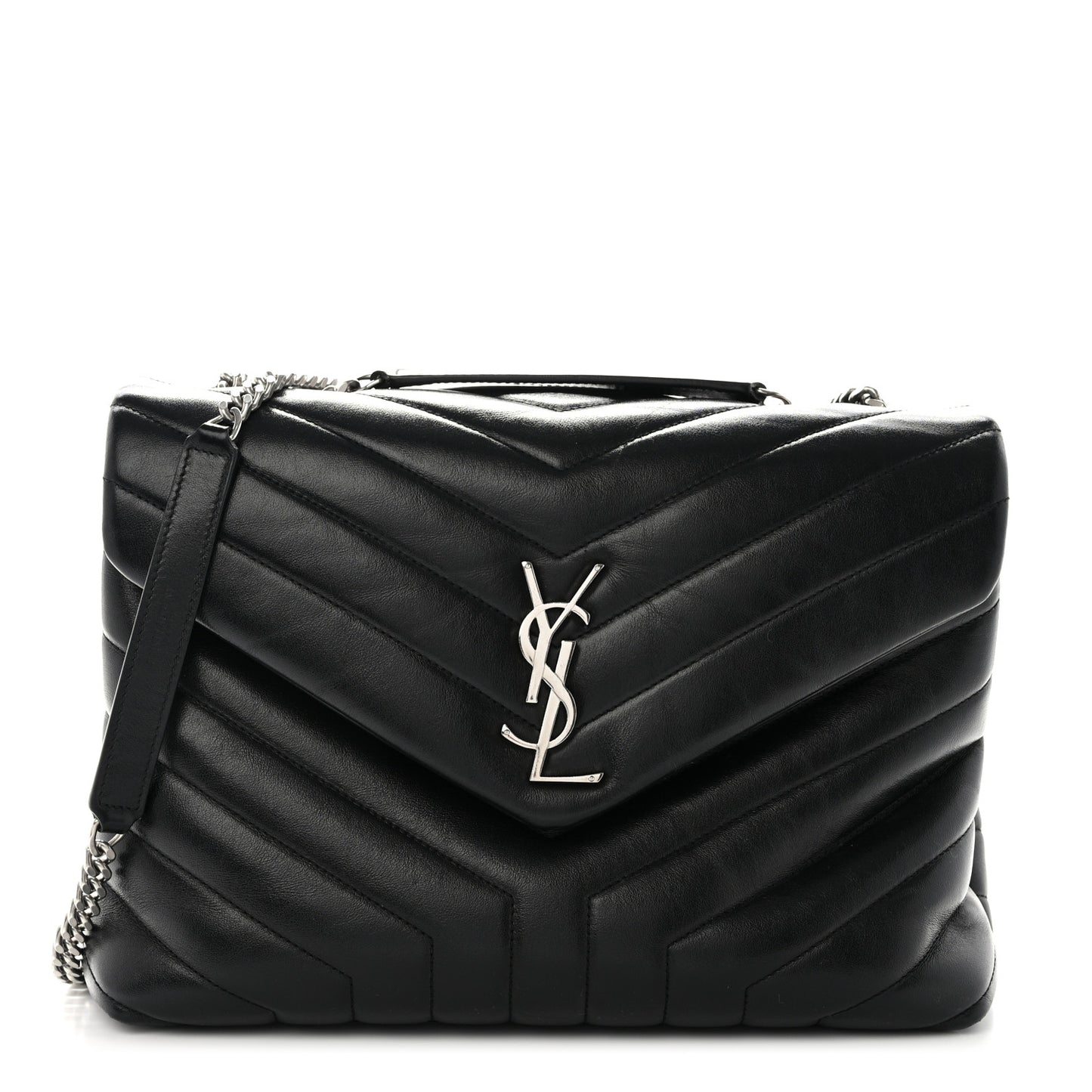 Calfskin Y Quilted Monogram Medium Loulou Chain Satchel Black