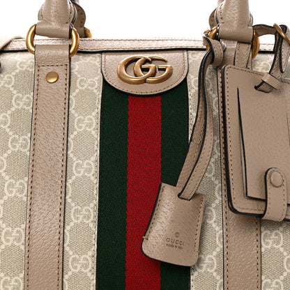 Gucci GG Supreme Monogram Textured Dollar Calfskin Web Medium Savoy Duffle Bag Beige Mystic White Oatmeal 7 of 10
