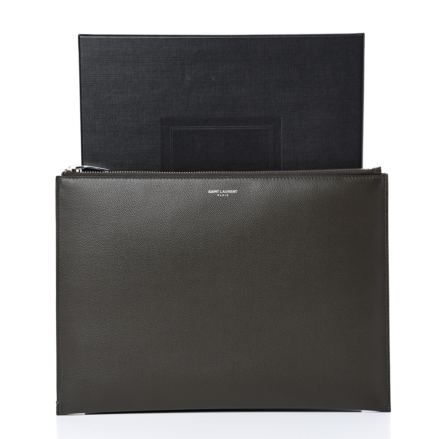 Saint Laurent Matte Grain De Poudre Zipped Document Holder Khaki 7 of 7