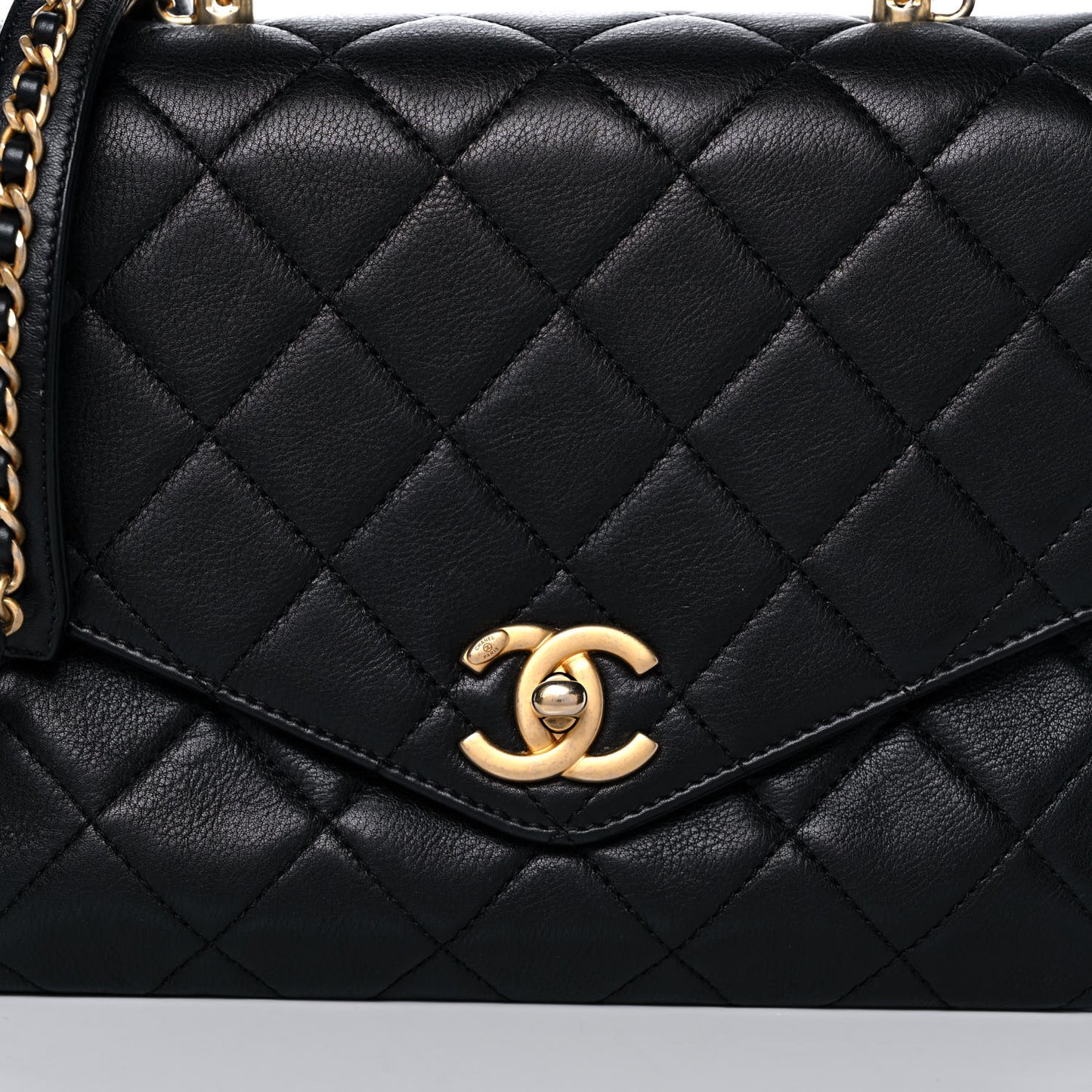 Calfskin Quilted Small Gold Top Handle Flap Black