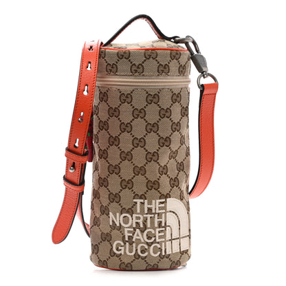Gucci X THE NORTH FACE Monogram Textured Dollar Calfskin Barrel Shoulder Bag Beige Ebony Mystic White Deep Orange 1 of 12