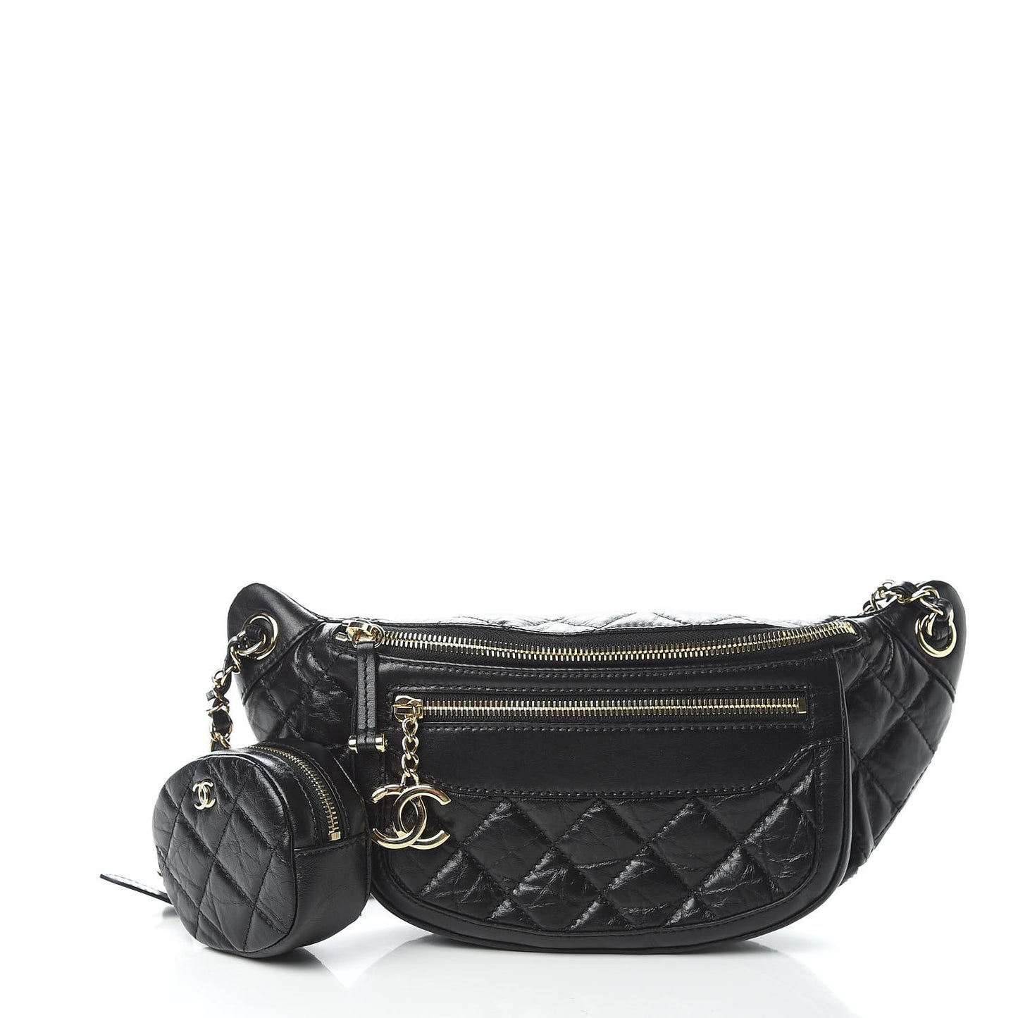 Aged Calfskin Quilted Waist Bag With Coin Purse Black