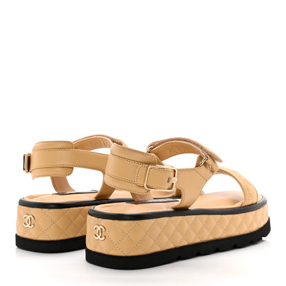 Chanel Lambskin Quilted Platform Sandals 41 Beige Black 4 of 11