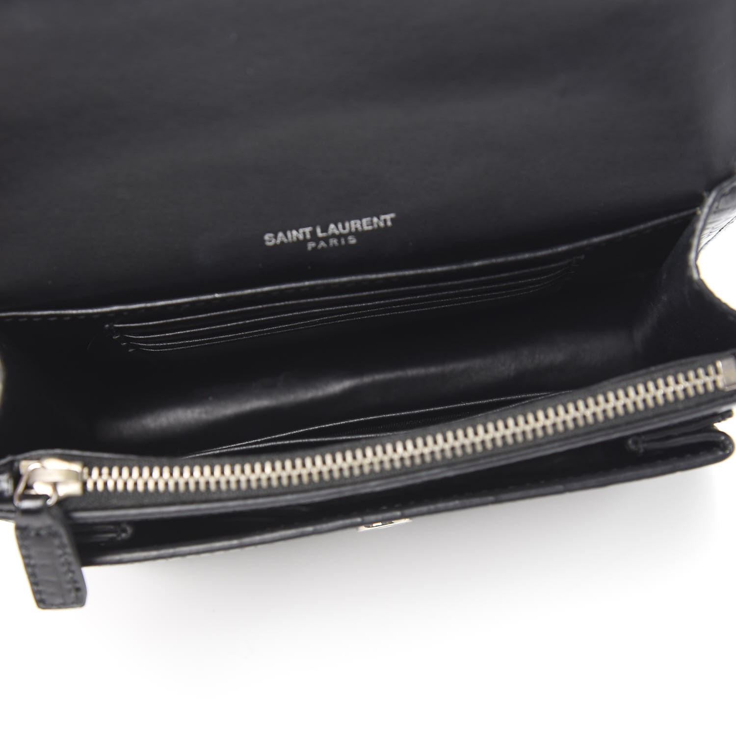 Saint Laurent Calfskin Crocodile Embossed Monogram Sunset Chain Wallet Black 4 of 8