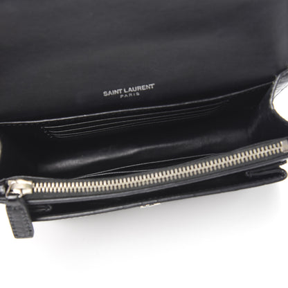 Saint Laurent Calfskin Crocodile Embossed Monogram Sunset Chain Wallet Black 4 of 8