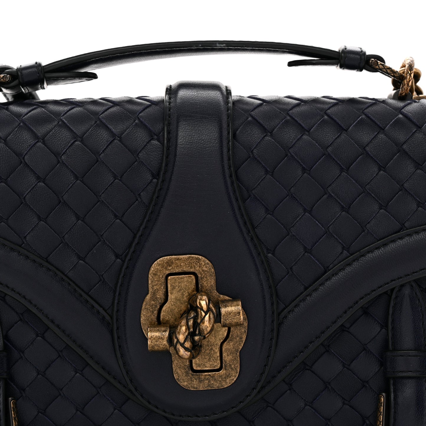 French Calfskin Intrecciato City Knot Bag Sapphire