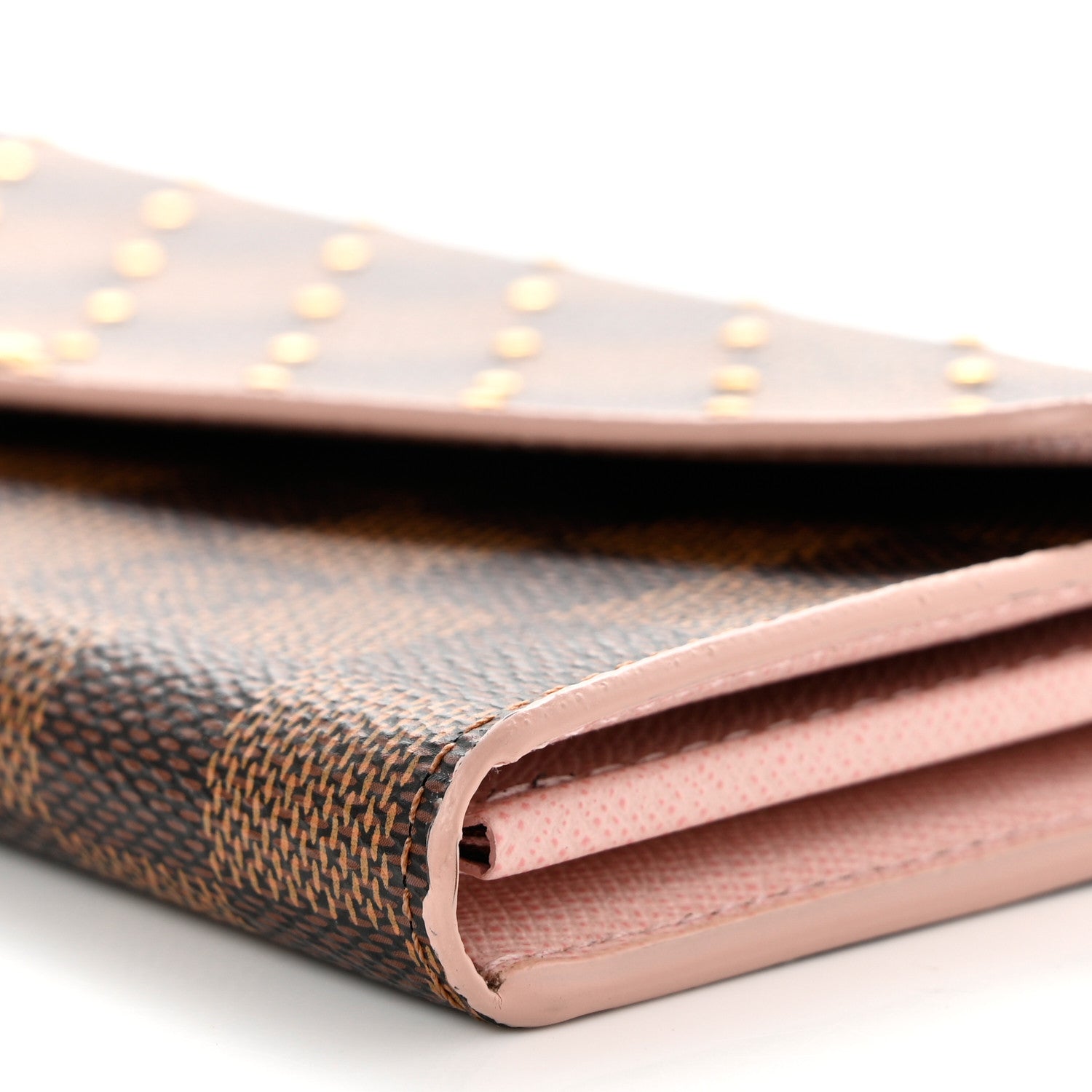 Louis Vuitton Damier Ebene Studded Sarah Wallet NM Rose Ballerine 9 of 9