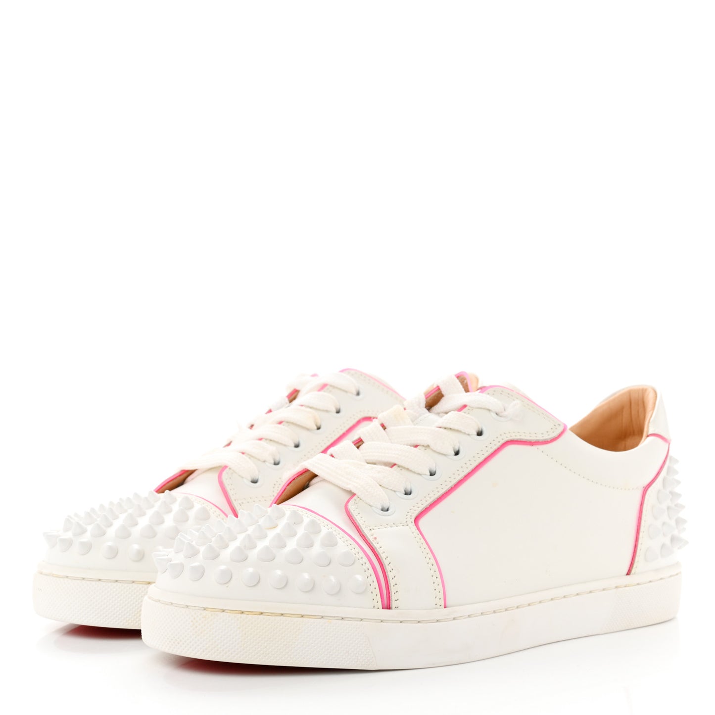 Calfskin Vieira Spikes Flat Sneakers 38 Bianco Rose