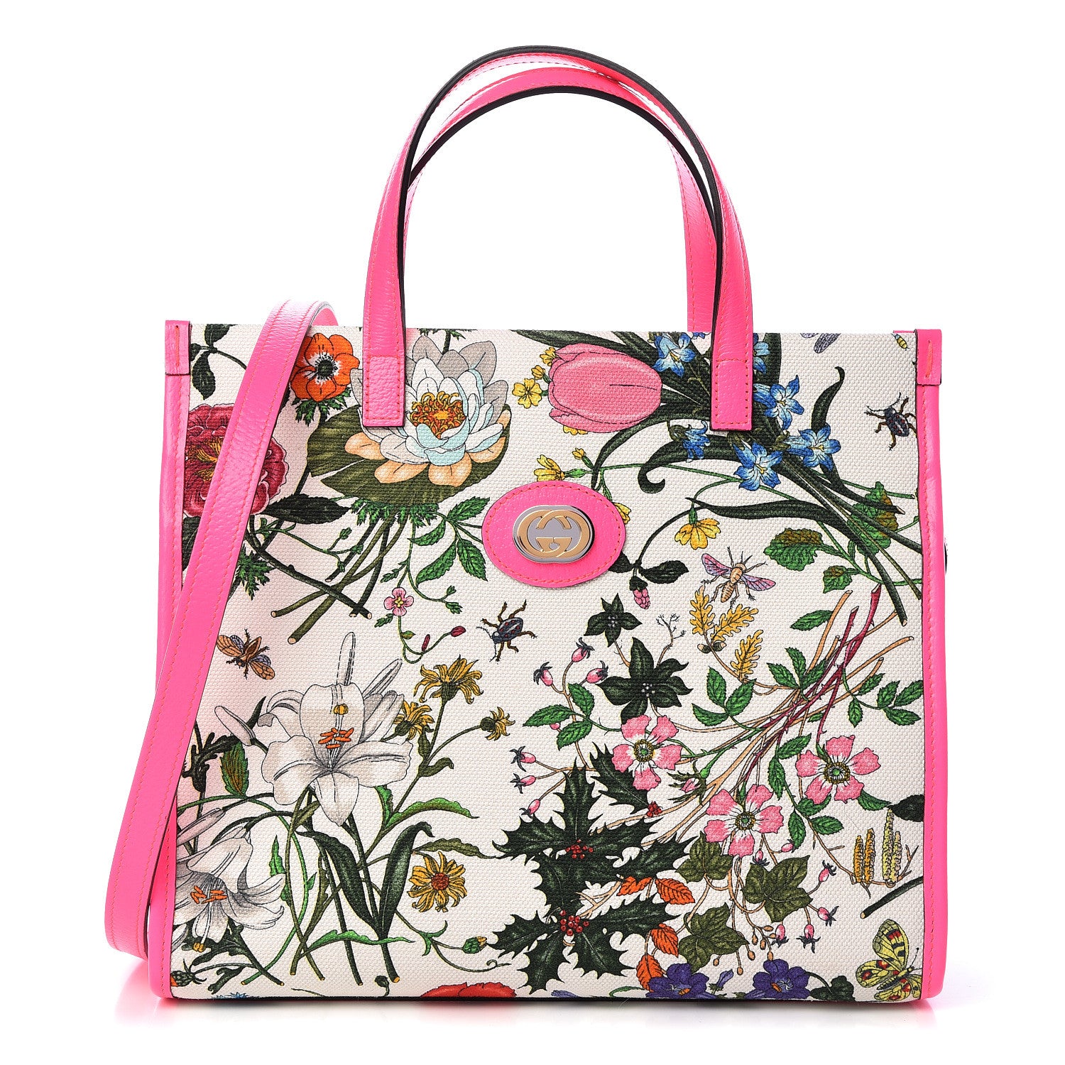 Gucci Canvas Medium Flora Tote Fuchsia 1 of 10